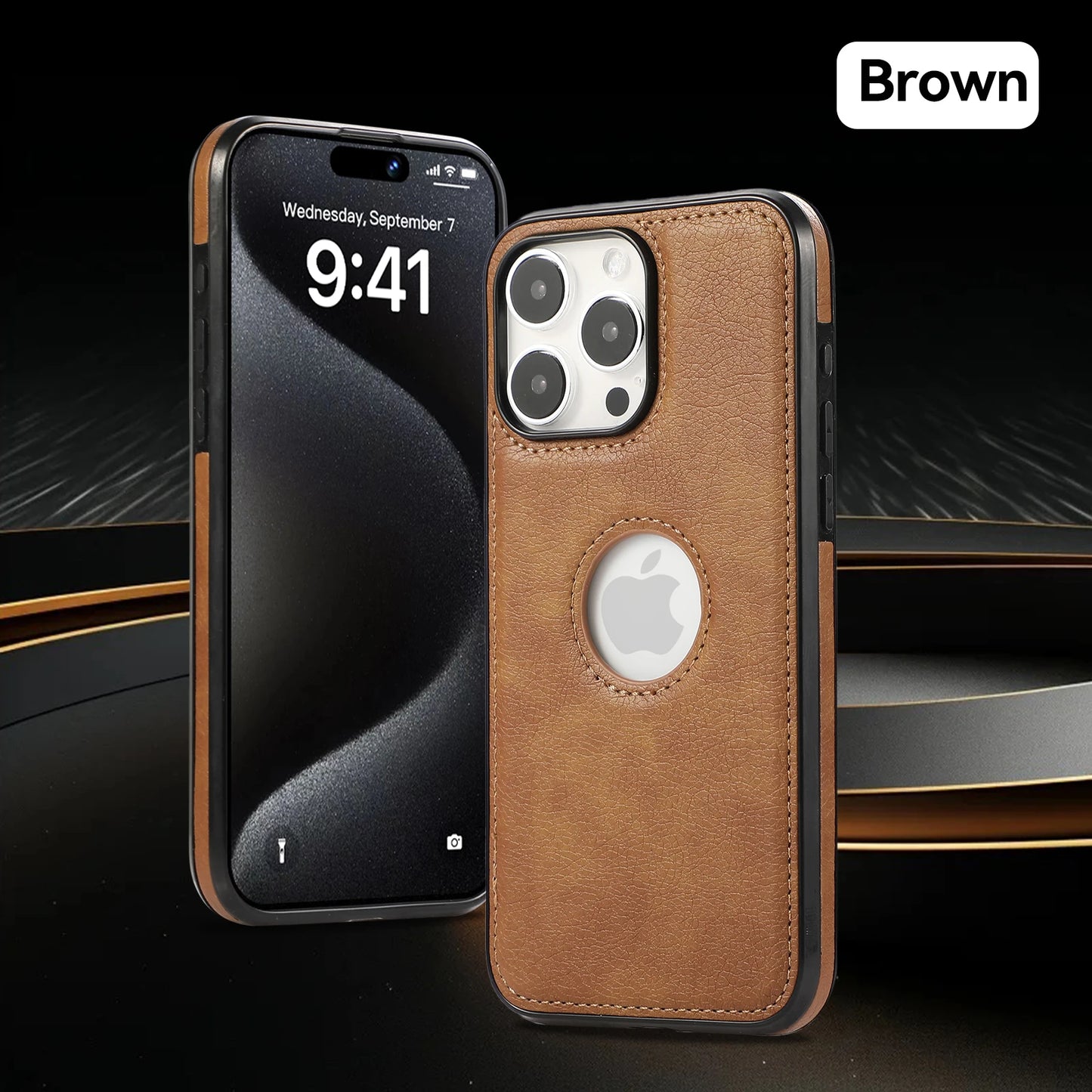 PU Leather Logo Hole Phone Case For iPhone 16 15 14 13 12 11 Pro Max