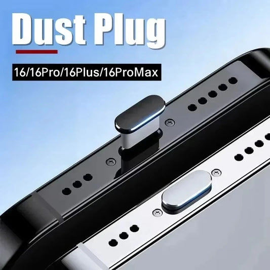 2Pcs 16PM Metal Dust Plug For iPhone 16 15 Pro Max Plus USB Type C