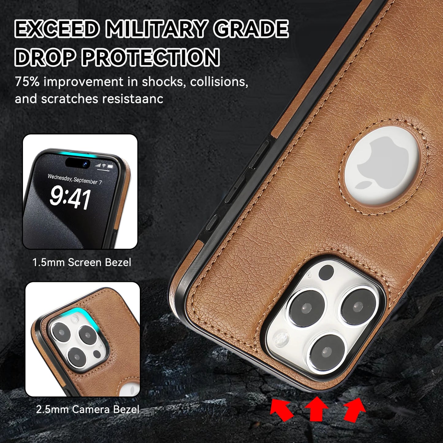PU Leather Logo Hole Phone Case For iPhone 16 15 14 13 12 11 Pro Max