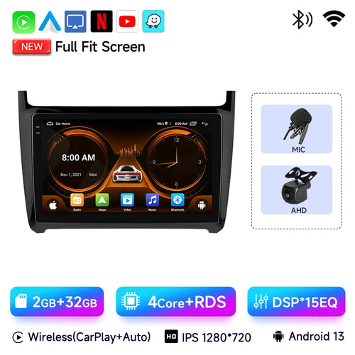 JIUYIN AI Voice Android 13 Auto Radio For VW Volkswagen POLO 5 sedan
