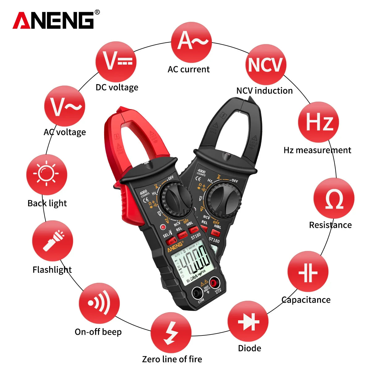 ANENG ST180  Digital Clamp Meter 4000 Counts AC Current  Ammeter