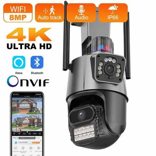 4K 8MP Dual Lens Dual Screen IP Camera Wifi Waterproof Color IR Night