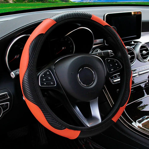 PU Carbon Fiber Leather Car Steering Wheel Cover without Inner Ring