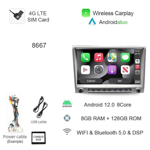 7862 720P Auto Android 13 12G+256G Car Radio GPS Player 4GB Carplay
