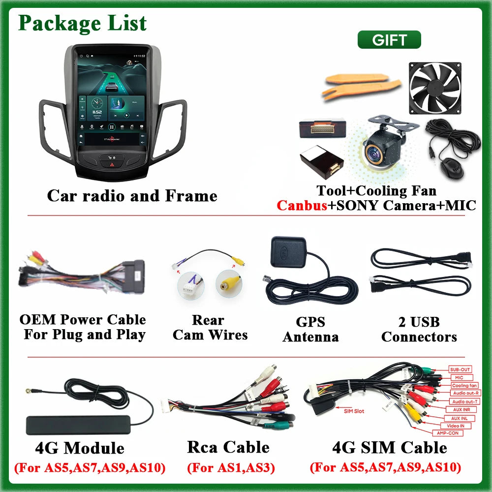 Car Radio Carplay For Ford Fiesta MK7 2009 - 2016 Navigation GPS