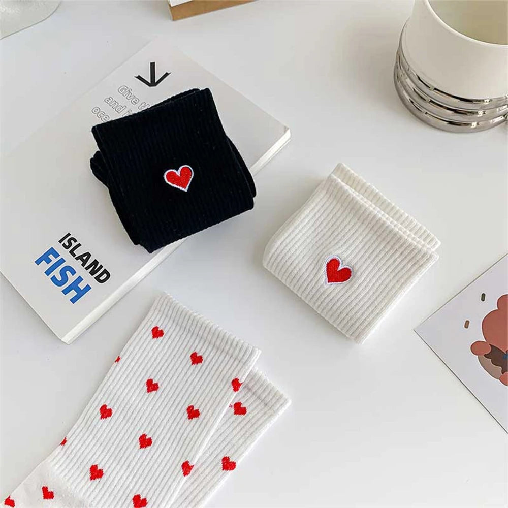 New Red Love Heart Cotton Cute Casual Breathable Soft White Black