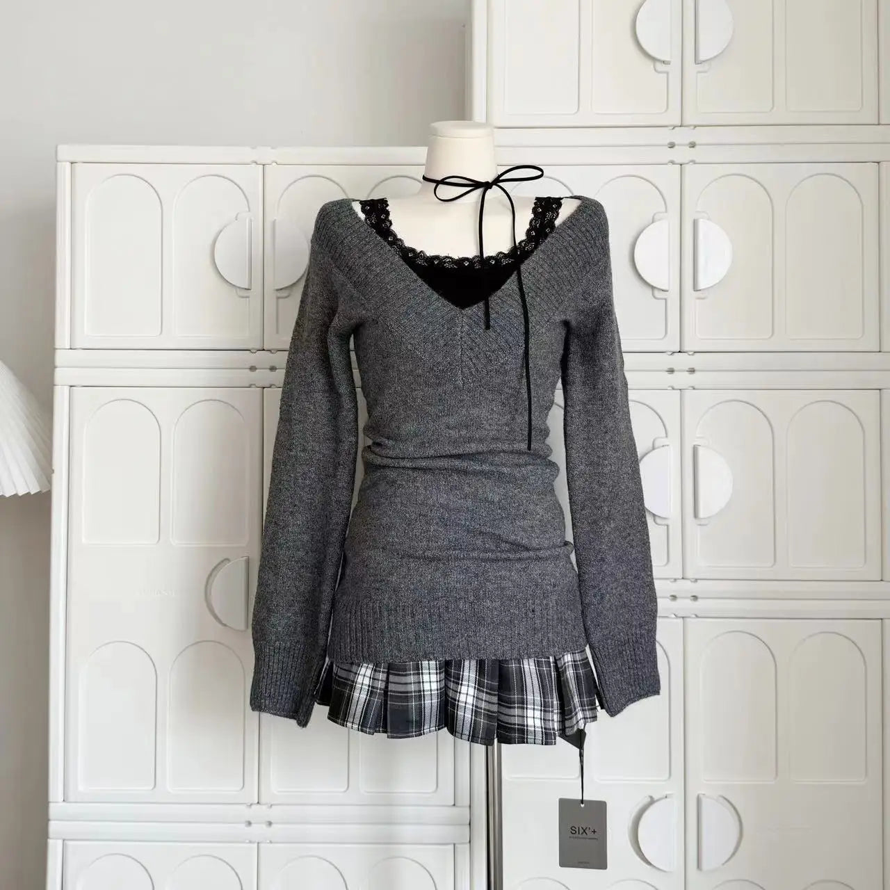 Autumn Winter Woman Gyaru Coquette V-neck French Vintage Sweater Long