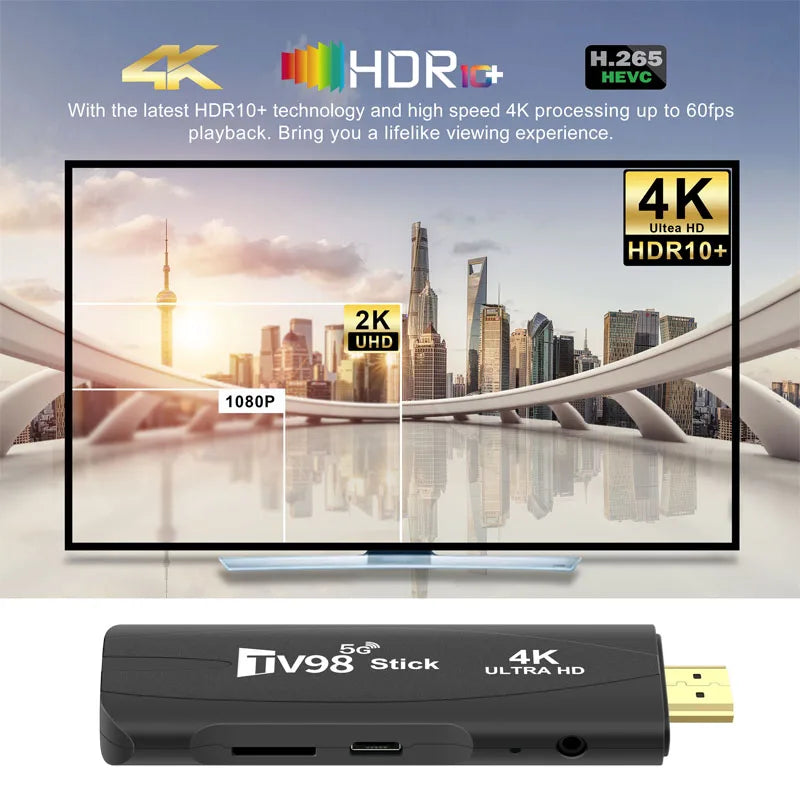 TV98 TV Stick Android 12.1 4K HD 2GB 16GB TV Stick 4G 5G Dual Wifi