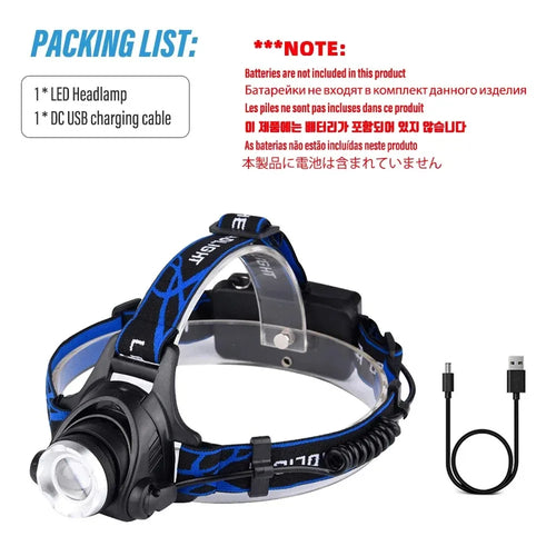 Powerful LED Headlamp Rechargeable Telescopic Zoomable Headlight