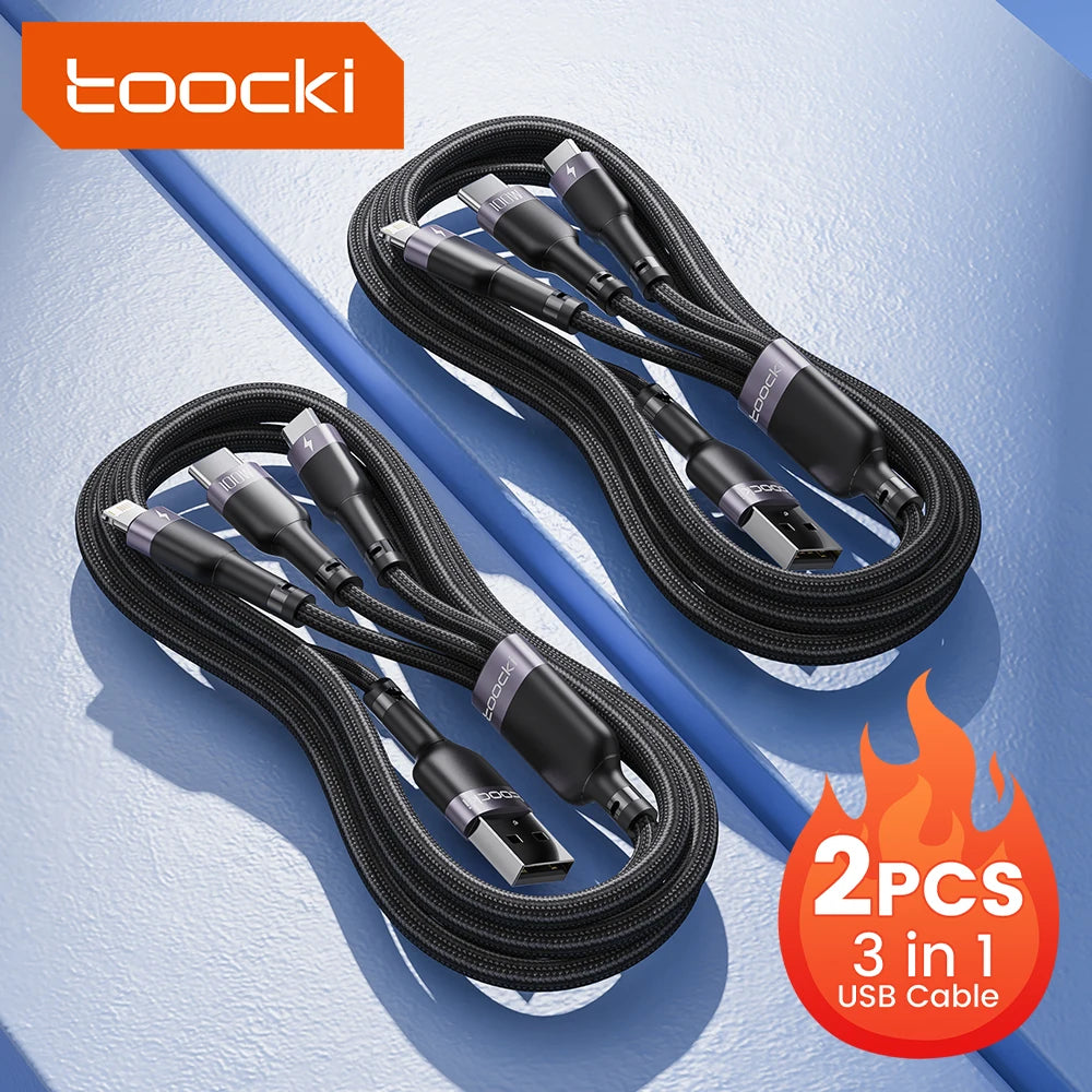 Toocki 3 in 1 USB Cable For iPhone 14 13 12 Pro Max 6A 66W Micro USB