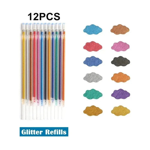 12Pcs Colors Gel Pens and Refills for School Office Coloring Book