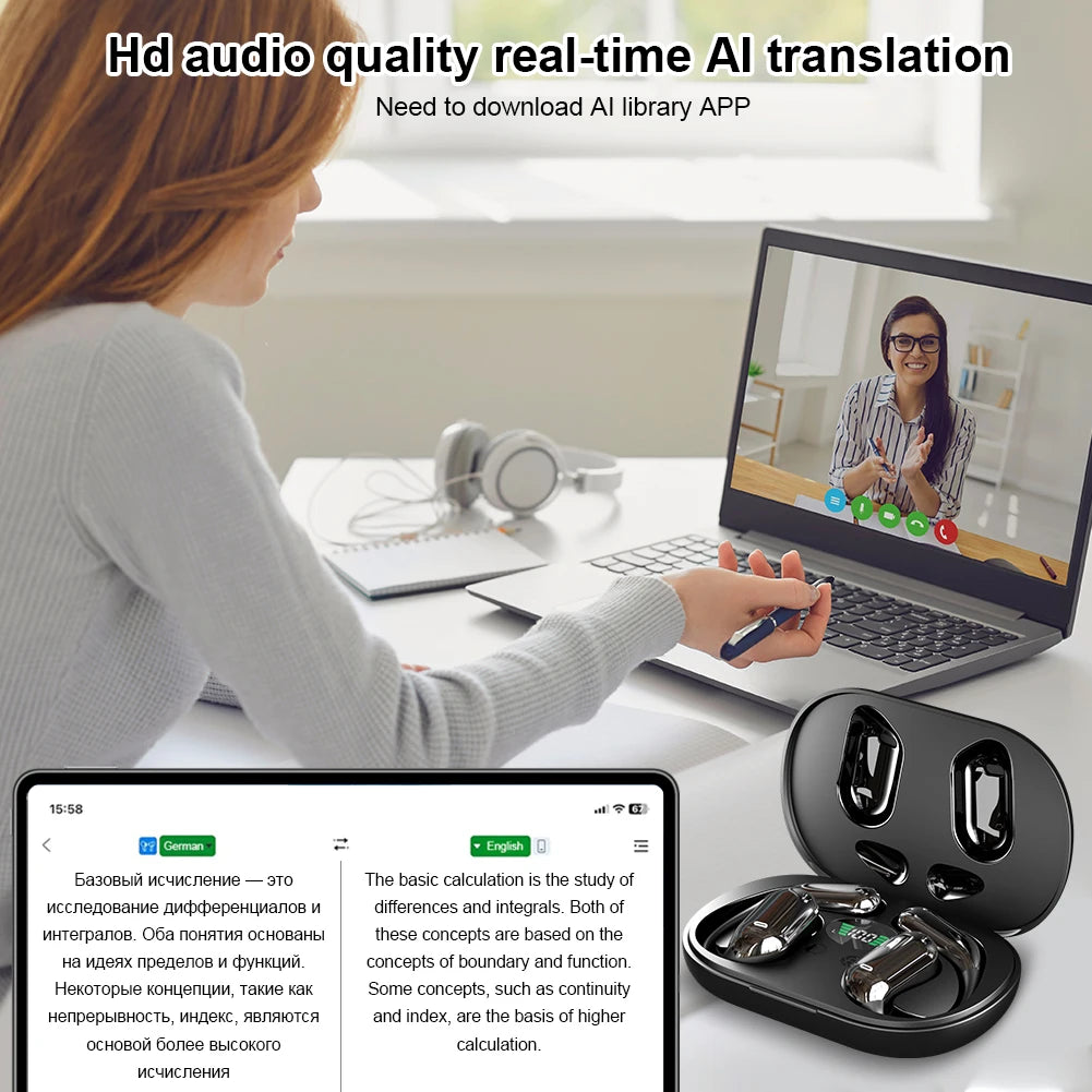 3-in-1 AI Real Time Translator Earbuds 140 Languages Wireless BT