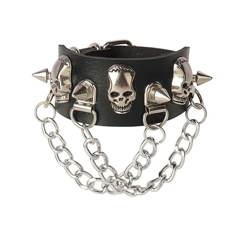 2022 PU Leather Studded Bracelet Punk Bracelet Adjustable Goth Cuff