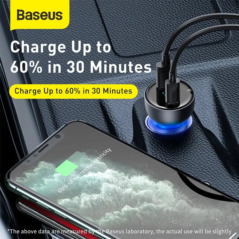 Baseus 65W PPS Car Charger USB Type C Dual Port PD QC Fast Charging