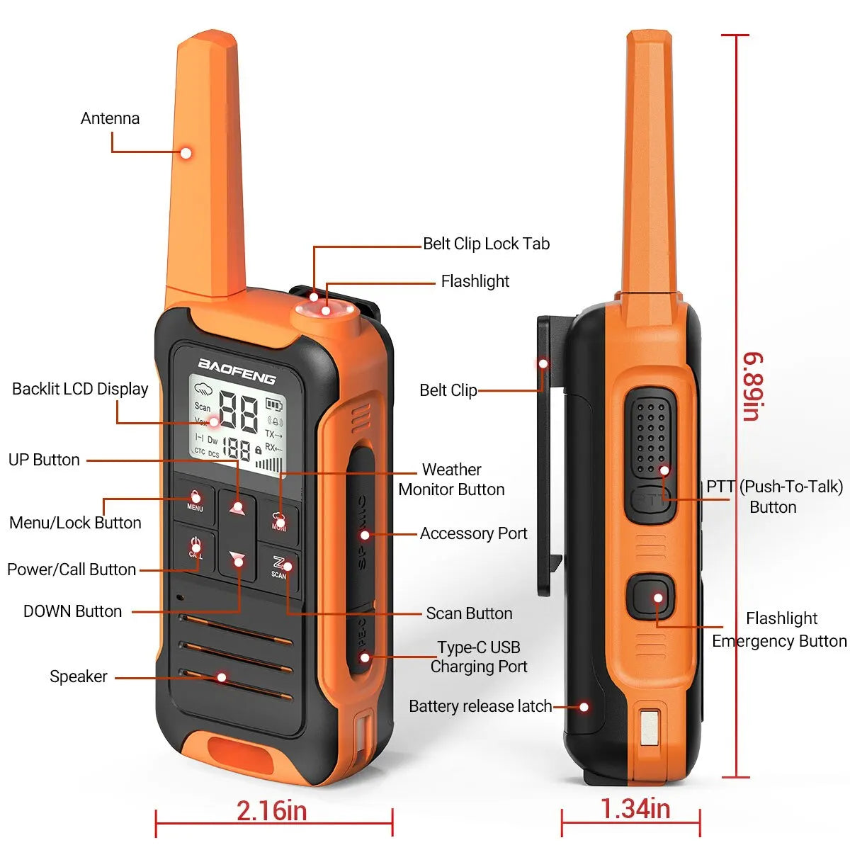2pcs Baofeng F22 Mini Walkie Talkie PMR FRS Long Range Rechargable