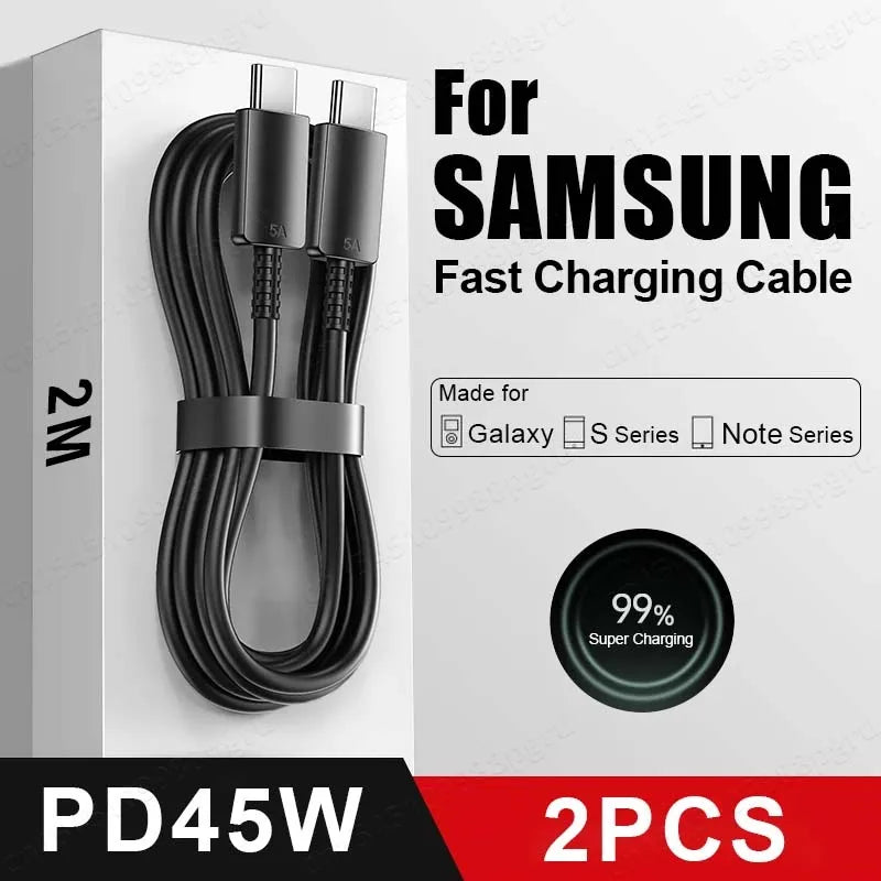 2PCS PD 45W USB C Cable For Samsung Galaxy S20 S21 S22 S23 Ultra Note