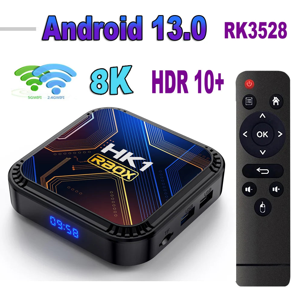 HK1 RBOX K8S Android 13 TV BOX RK3528 64GB 32GB 16GB 2.4G 5G WIFI BT
