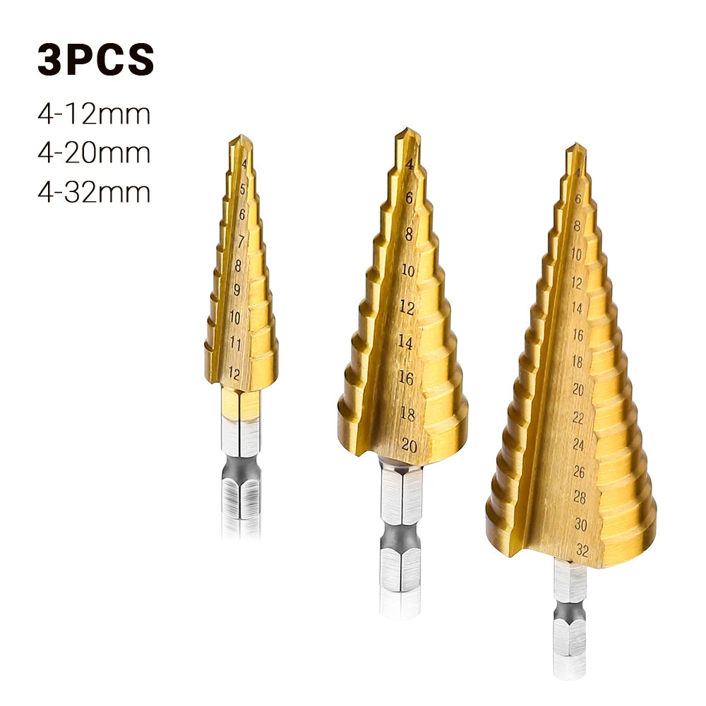 3-12mm/4-12mm/4-20mm Hss Step Drill Bit, Straight Groove DrillTitanium