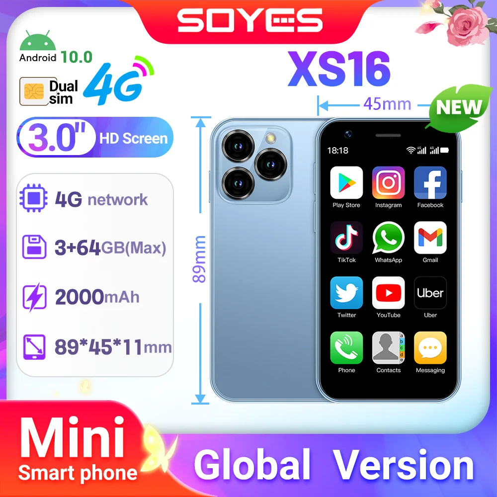 SOYES XS16 Mini 4G LTE Android10.0 3GB Smartphone  RAM 64GB ROM 3"