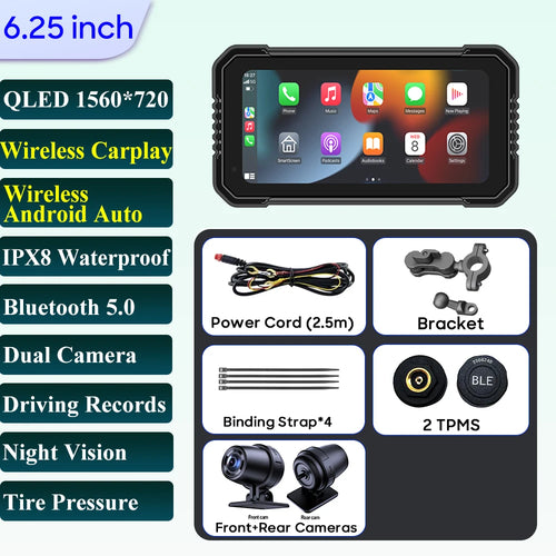 6.25 inch Motorcycle Navigation Screen 1560*720 Wireless CarPlay