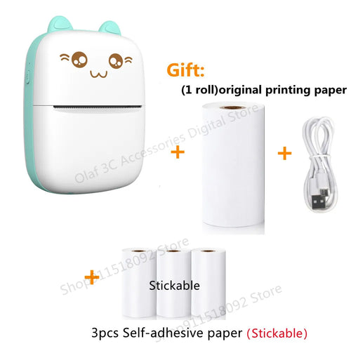 Meow Mini Label Printer Thermal Portable Printers Stickers Paper