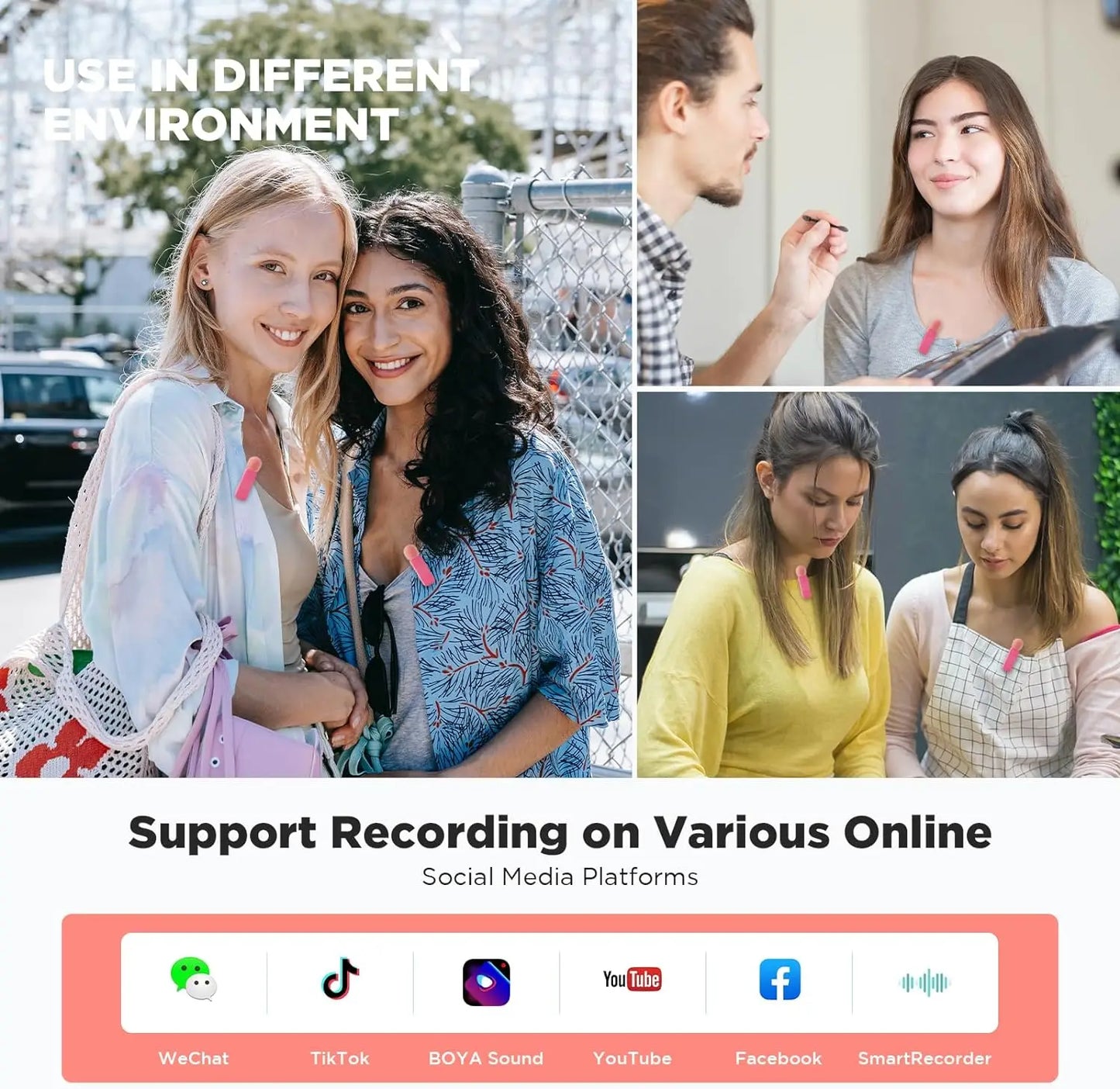 BOYA BY-V-P Wireless Lavalier Lapel Microphone for iPhone15 14 Android