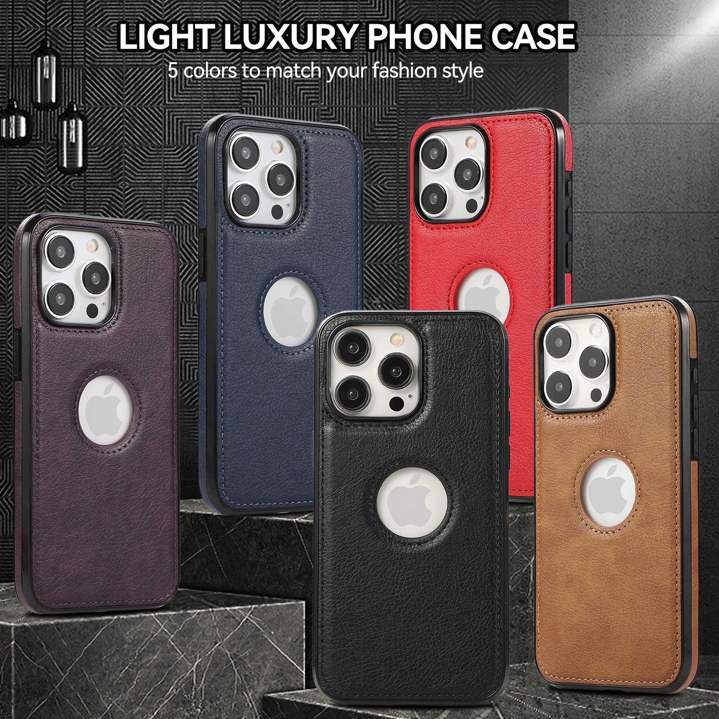 PU Leather Logo Hole Phone Case For iPhone 16 15 14 13 12 11 Pro Max