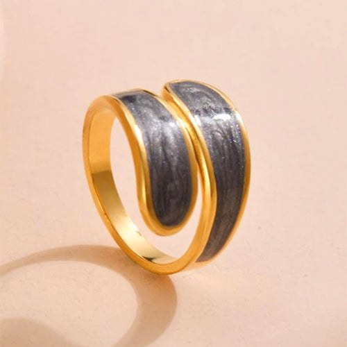 Letdiffery Retro Gold Color Double Oil Drip Open Rings Stainless Steel