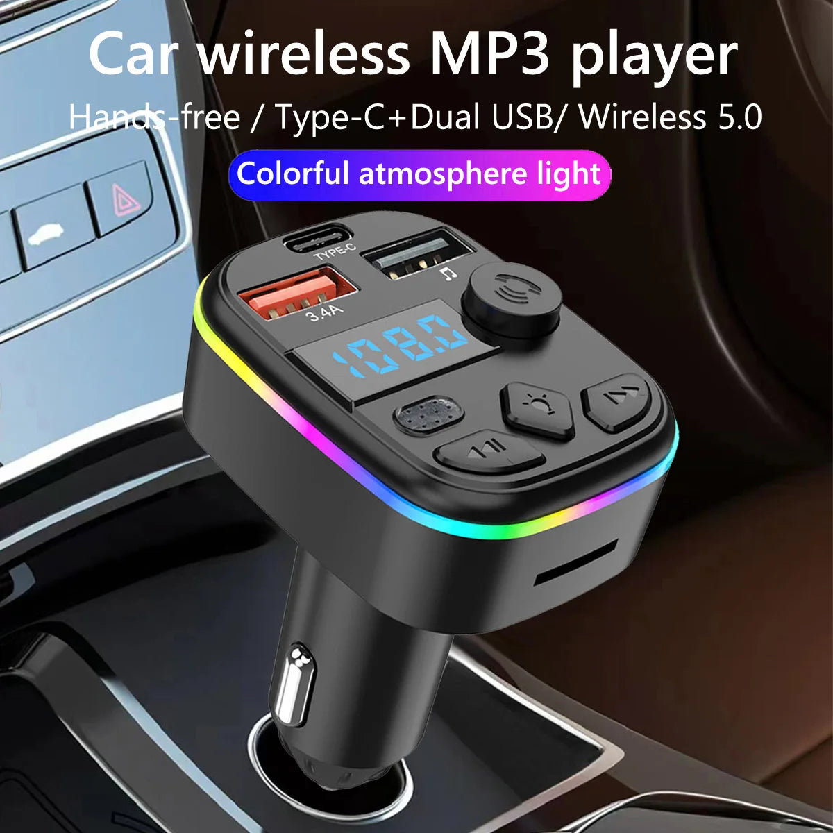FM Transmitter Support TF Card U Disk Car MP3 Player Dual USB Type C