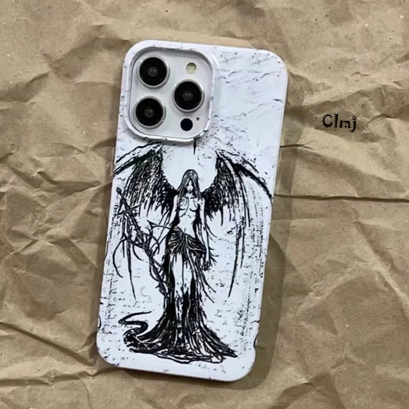 Clmj Punk Cool Angel Phone Case For iPhone 13 12 Mini 11 14 Pro Se