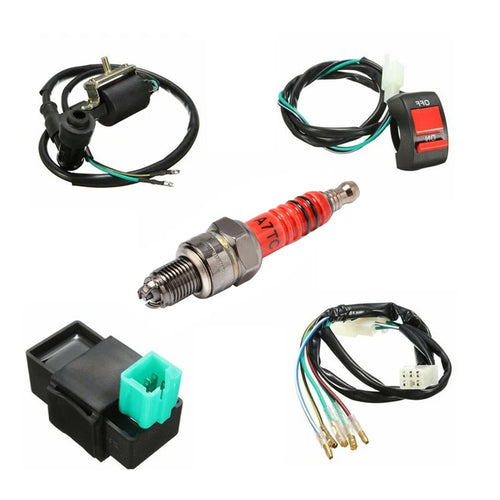 5pcs/set Wiring Loom On-Off Switch Coil CDI Spark Plug Kit For 110 125