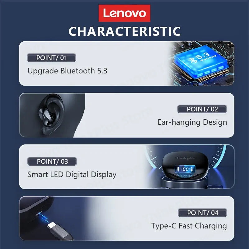 Lenovo LP75 Bluetooth 5.3 Earphones TWS Wireless Sport Headphones LED