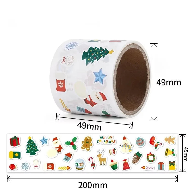 300PCS New Christmas Stickers Roll Small Children Stickers Cute Kawaii