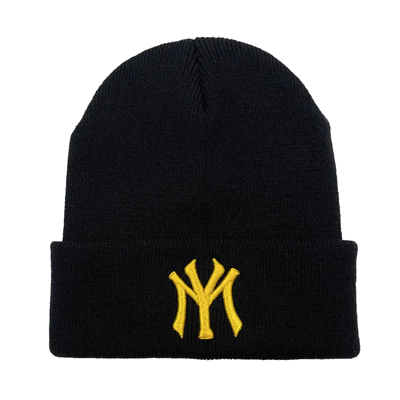 Unisex WY Letter Embroidery Beanies Autumn Winter Warm Hat Hip Caps