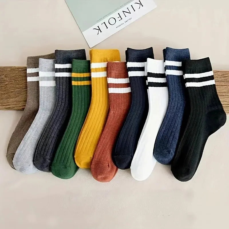 5 Pairs Of Men's Socks, Autumn And Winter Vintage Fun Fashion Athletic