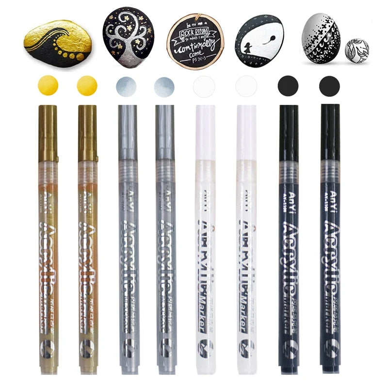 3Pcs/set Acrylic Markers Paint Pen Black/White/Gold/Silver for Rock