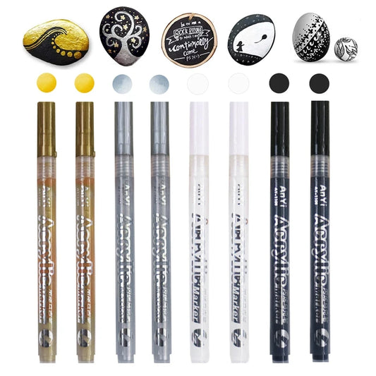 3Pcs/set Acrylic Markers Paint Pen Black/White/Gold/Silver for Rock