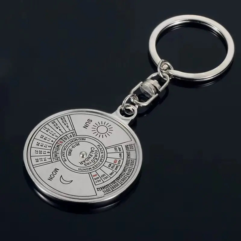 50 Years Perpetual Calendar Keychain Silver Alloy Keyring Key