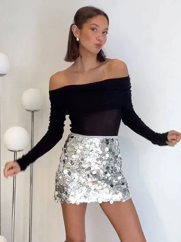 ASDS Mini Skirt For Women Sexy Sequin Short Skirts Vintage Y2k Women