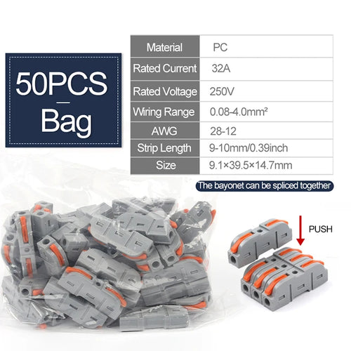34/50pcs Lever Wire Connector For Quick Connection 28-12 AWG 1-to-1