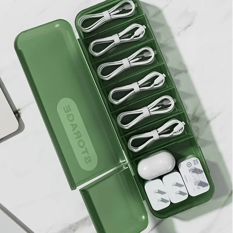 With 7 Compartments Organizer Charger Cord Storage Box Data Cable