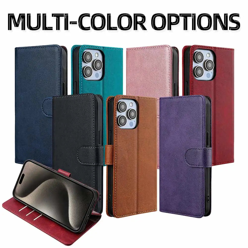 RFID Blocking Leather Flip Book Case For iPhone 16 Pro Max 16 15 Plus