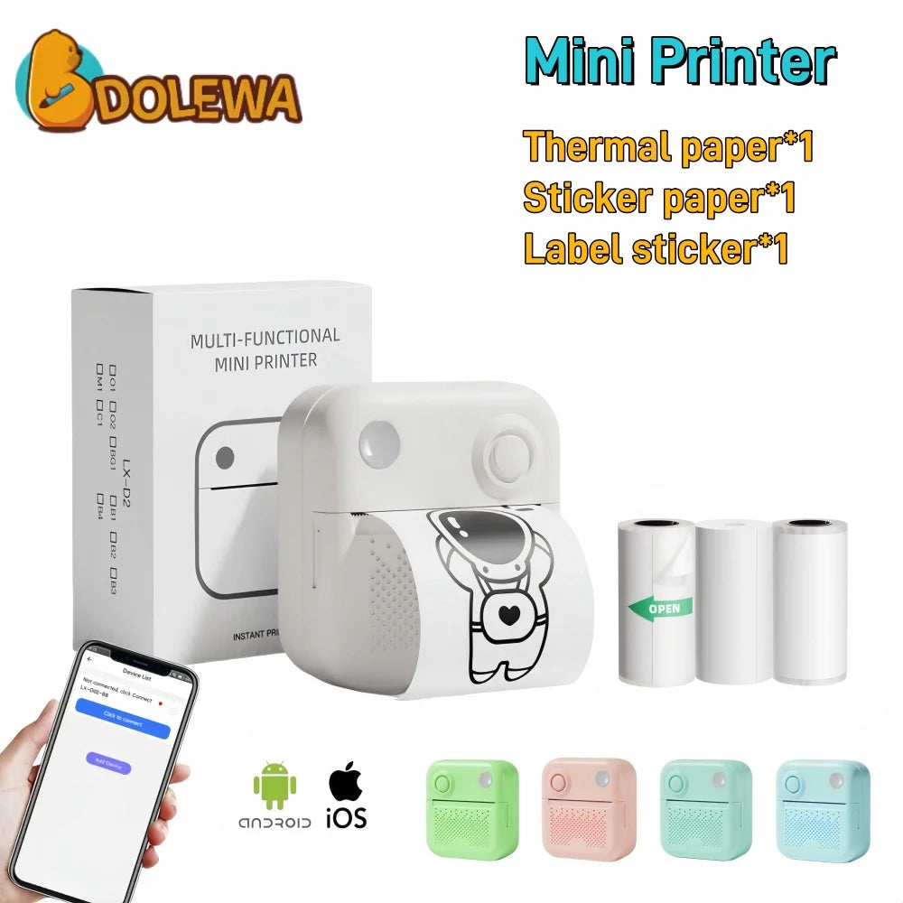 DOLEWA D3 Mini Portable Printer Android ios Bluetooth Stickers Thermal