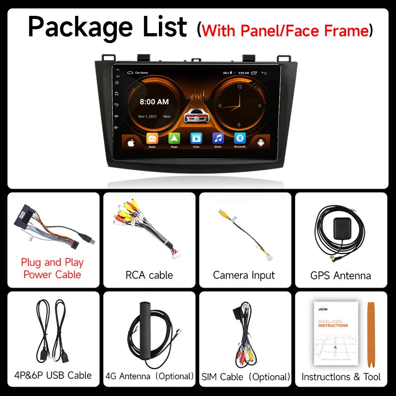 JIUYIN 2 Din Car Radio for Mazda 3 2009 2010 2011 2012 2013 Android 13