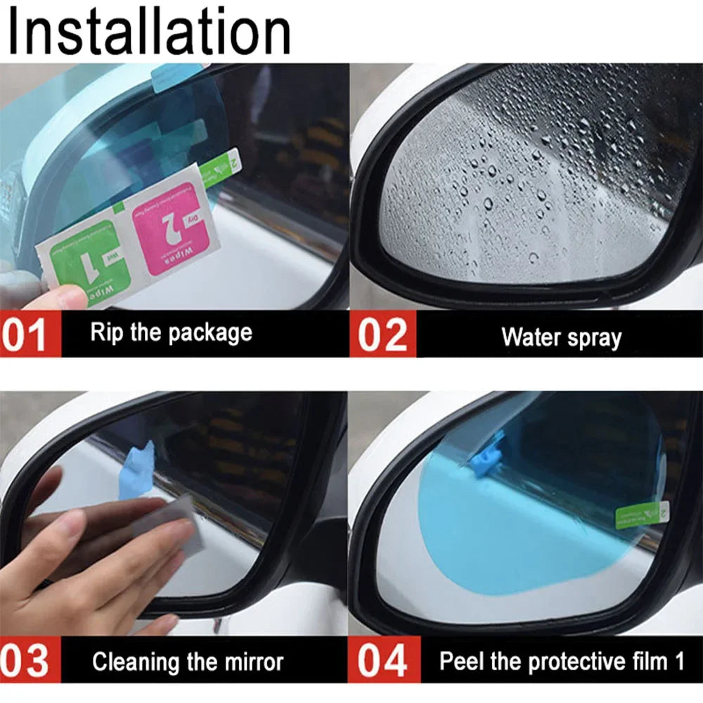 Car Rearview Mirror Film Side Window Rainproof Clear Film 2 Pcs Anti
