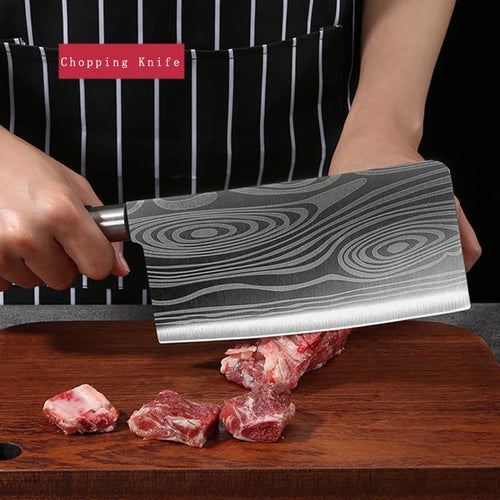 Laser Damascus Pattern Utility Kitchen Knives Scissors Sharpening Rod