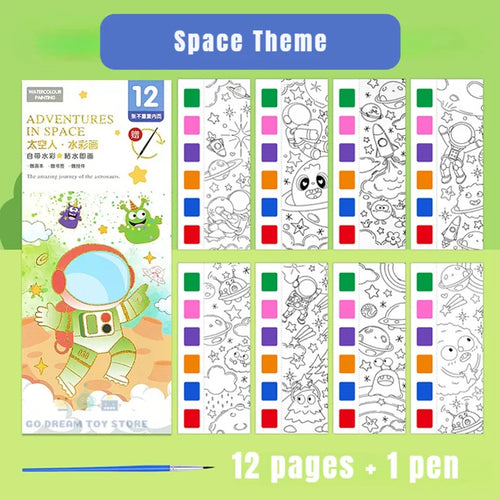 Kids Portable Watercolor Painting Book Paint With Water Brush Gouache