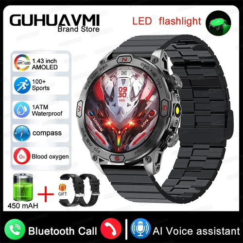 2024 For Xiaomi Outdoor Military Flashlight GPS Smart Watch Man AMOLED