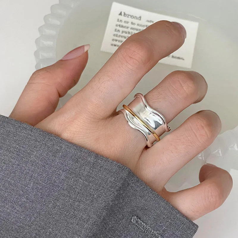 INS Minimalist Silver Color Irregular Wrinkled Surface Finger Rings