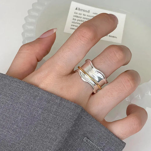 INS Minimalist Silver Color Irregular Wrinkled Surface Finger Rings